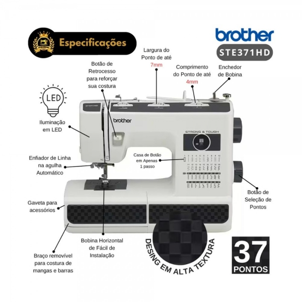 Máquina de Costura Brother ST371HD 37 Pontos com Acessórios + Brinde